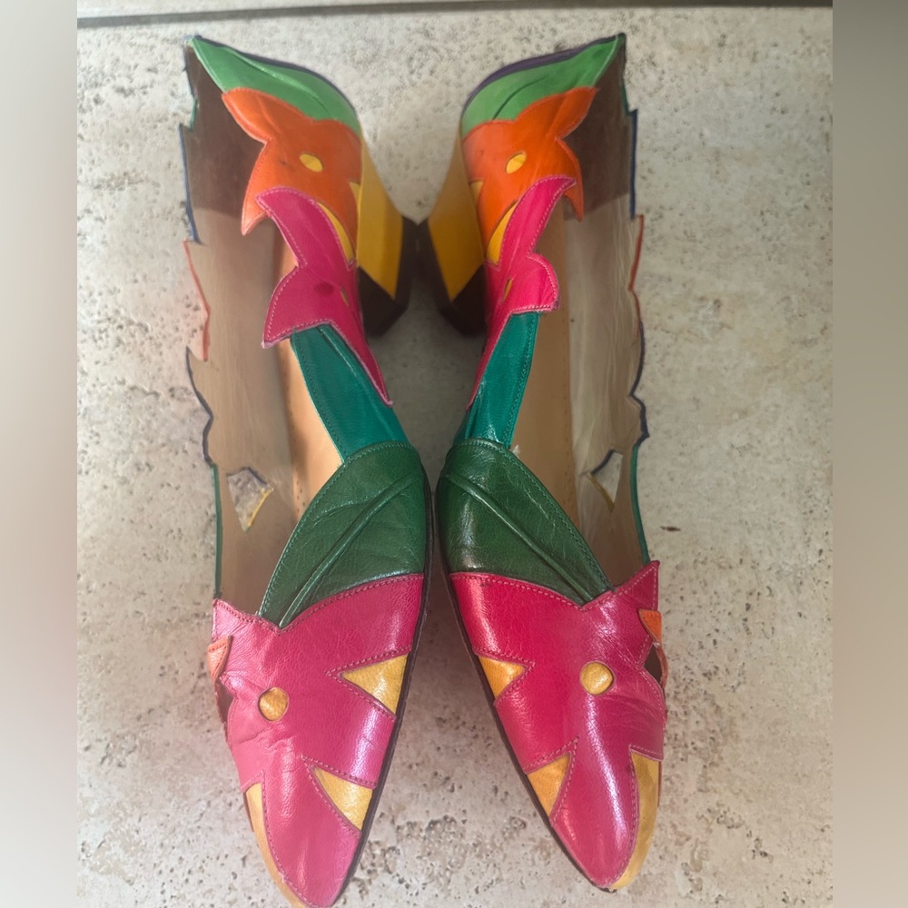 PARADOX By Zalo Vintage 80's Leather Floral Flower Applique Colorful Shoes 10 M